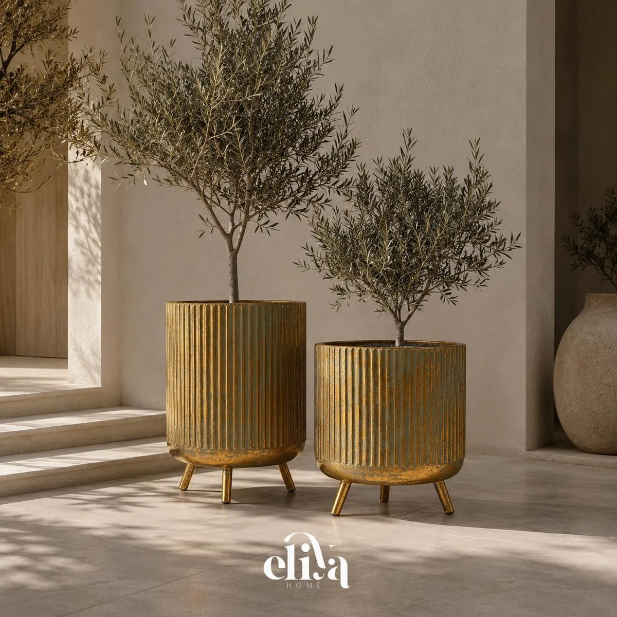 Copper and Chrome Vase Set