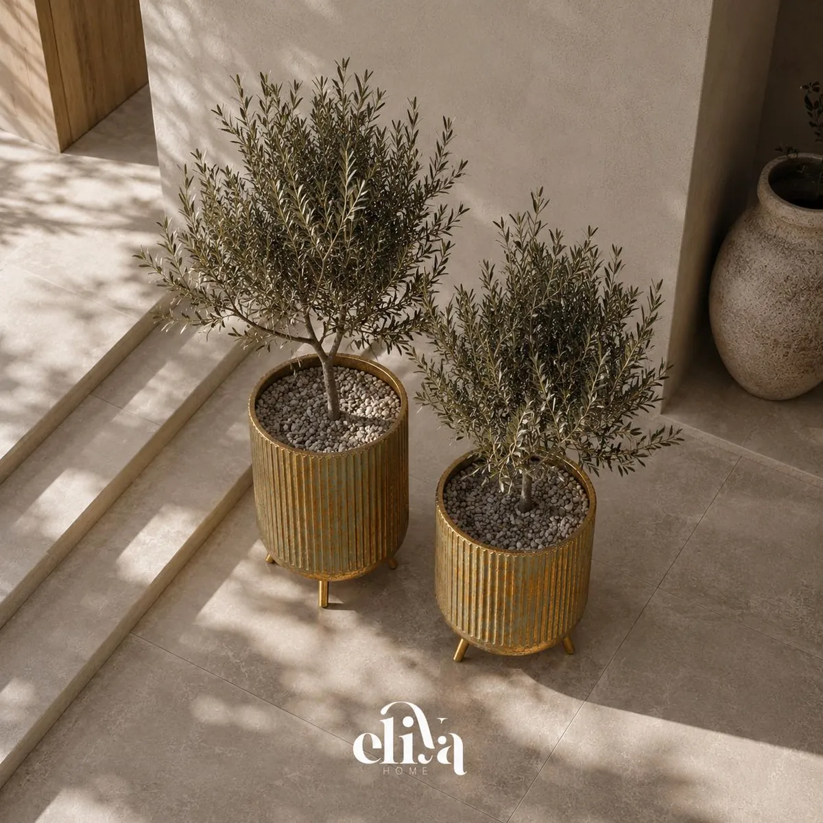 Copper and Chrome Vase Set