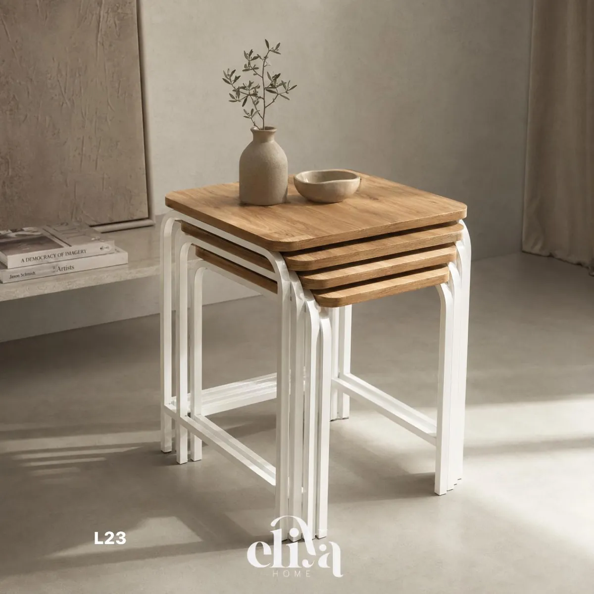Elegant Rectangular Four-Piece Wooden Table Set