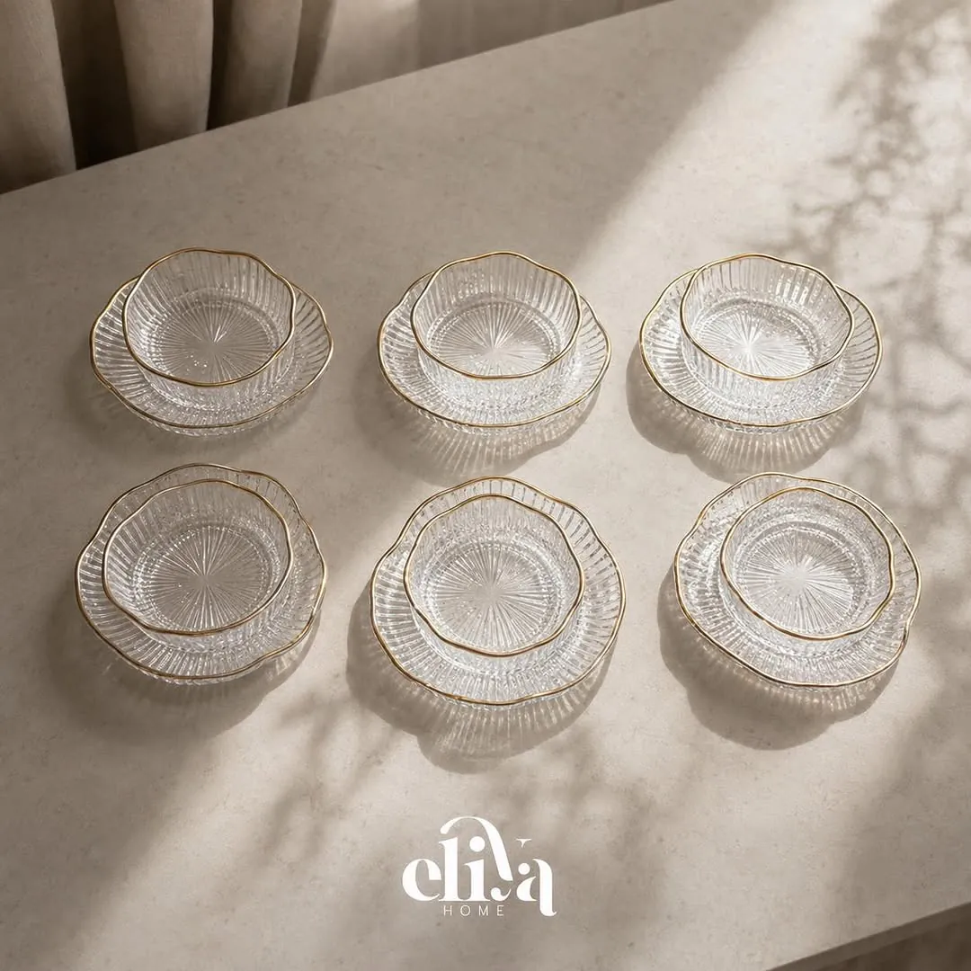 Elegant Glass Serving Set with Gold Edges