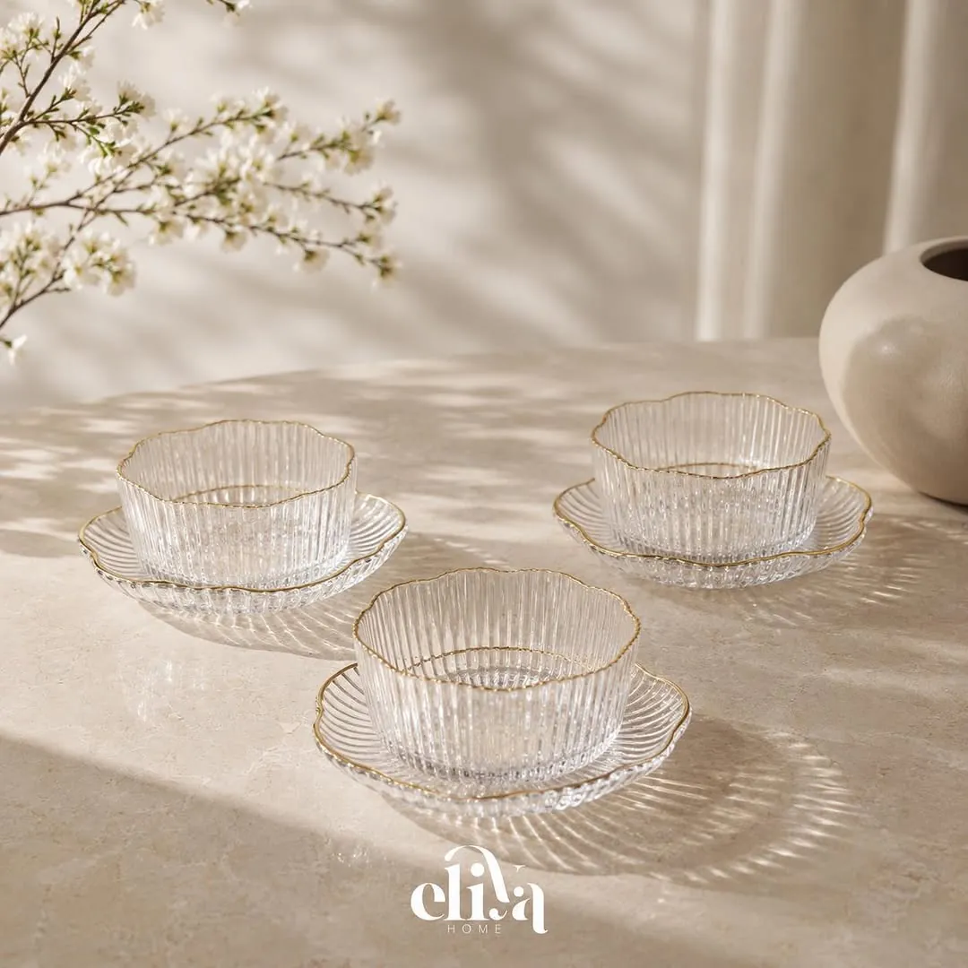 Elegant Glass Serving Set with Gold Edges