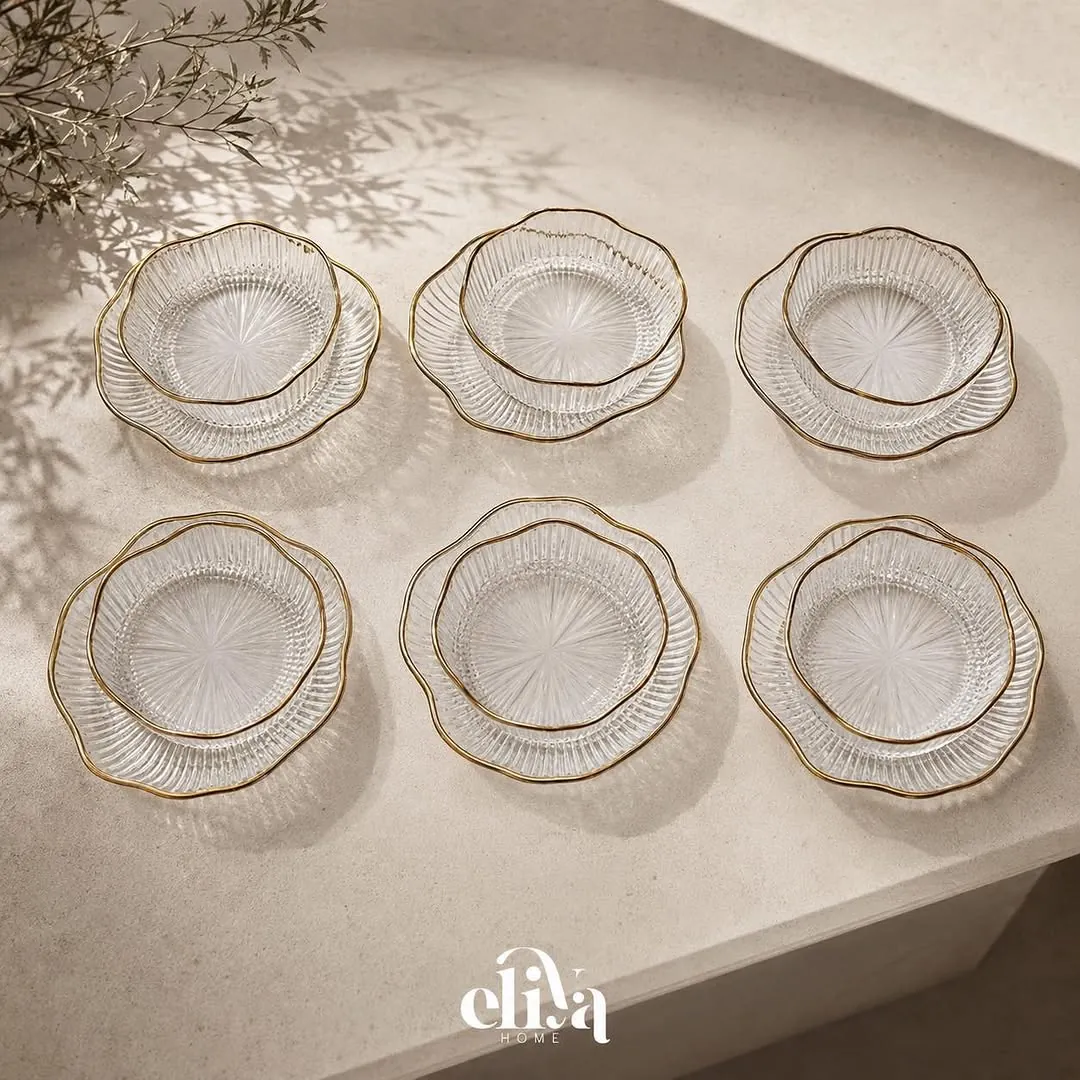 Elegant Glass Serving Set with Gold Edges