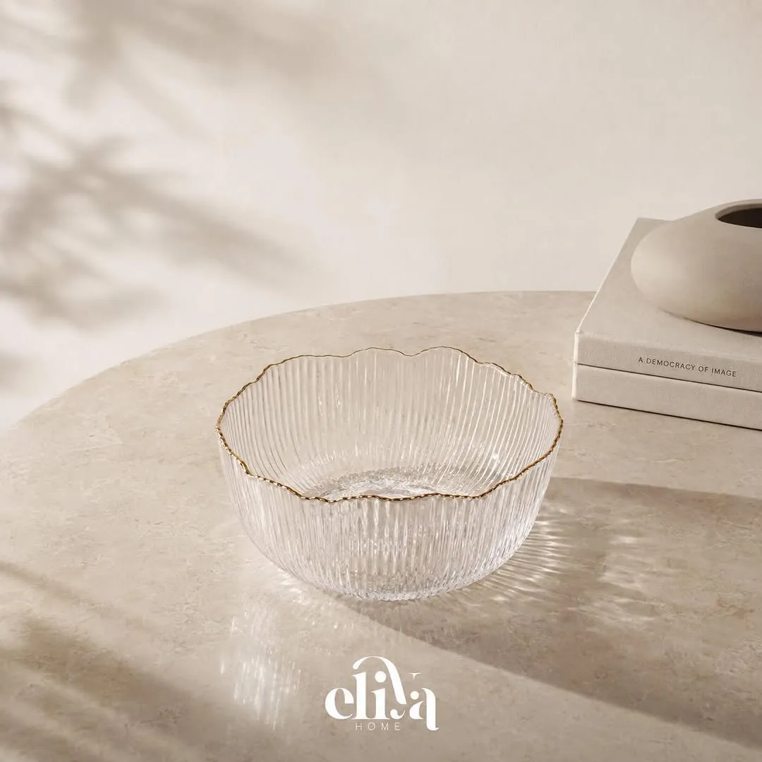 Elegant Glass Serving Set with Gold Edges