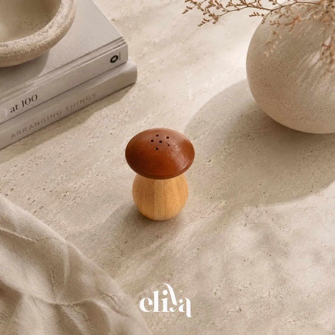 Three-Piece Mushroom-Shaped Wooden Salt Shaker Set