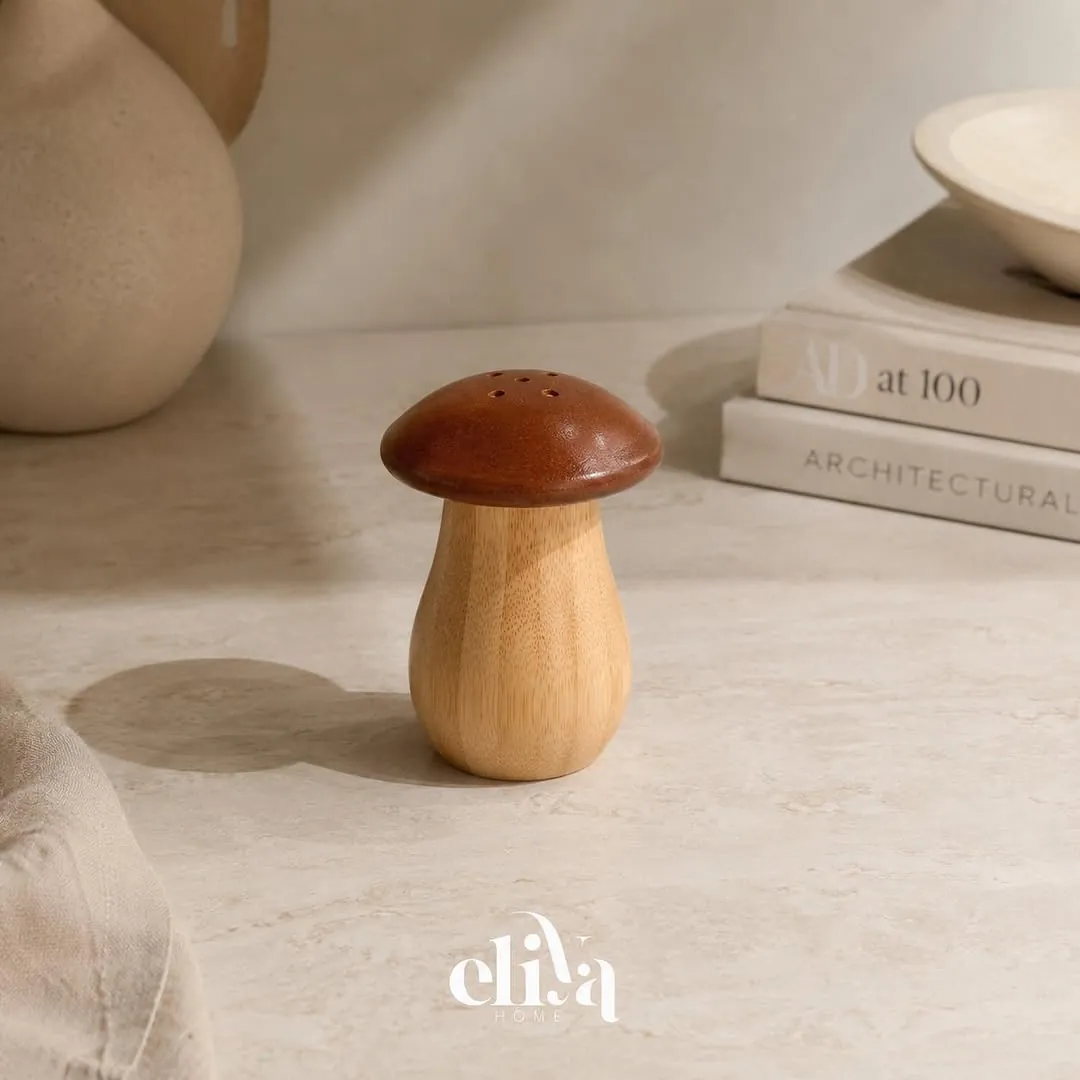 Three-Piece Mushroom-Shaped Wooden Salt Shaker Set
