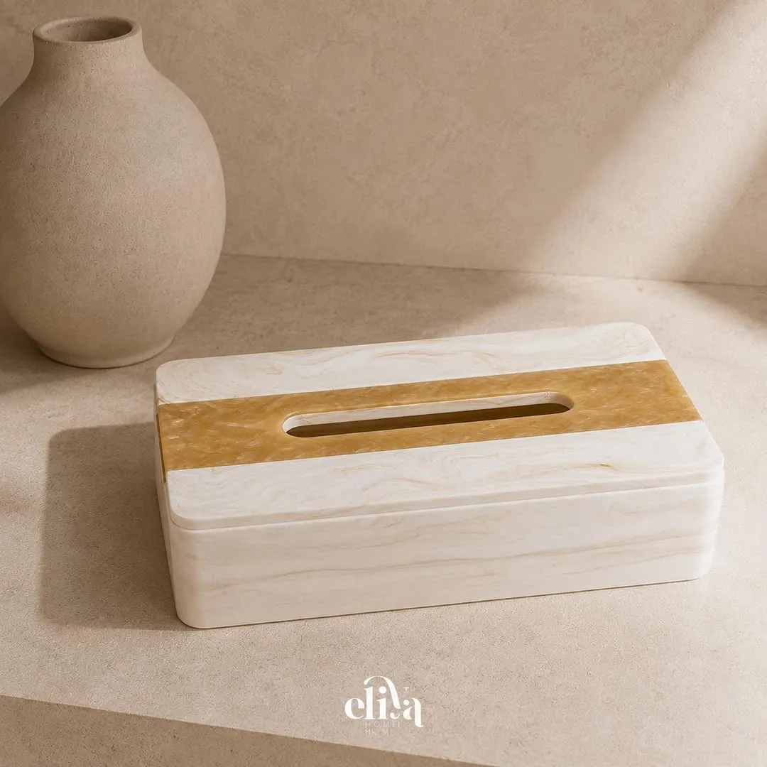Artistic Chinese Plate and Marble Kleenex Holder