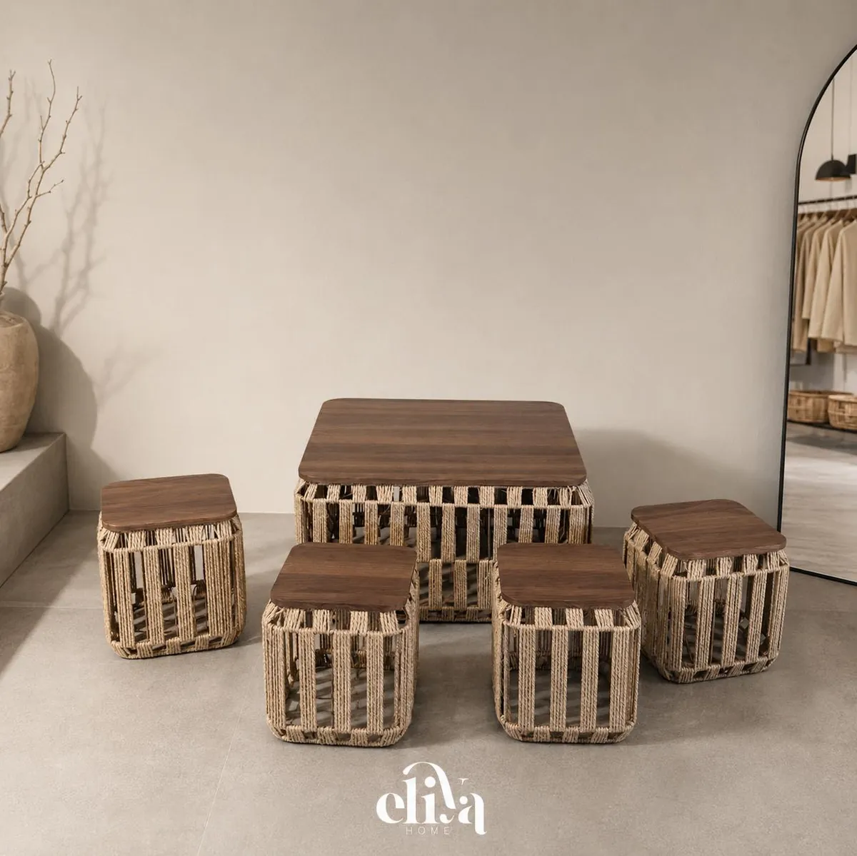 Table and 4 Side Tables Set