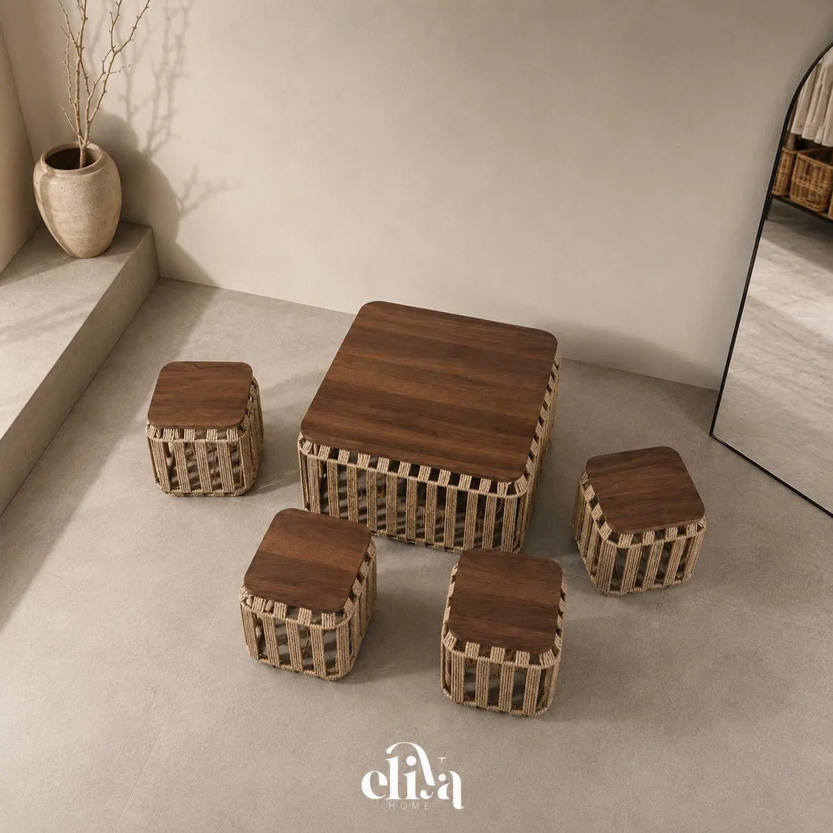 Table and 4 Side Tables Set