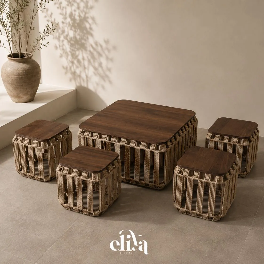 Table and 4 Side Tables Set
