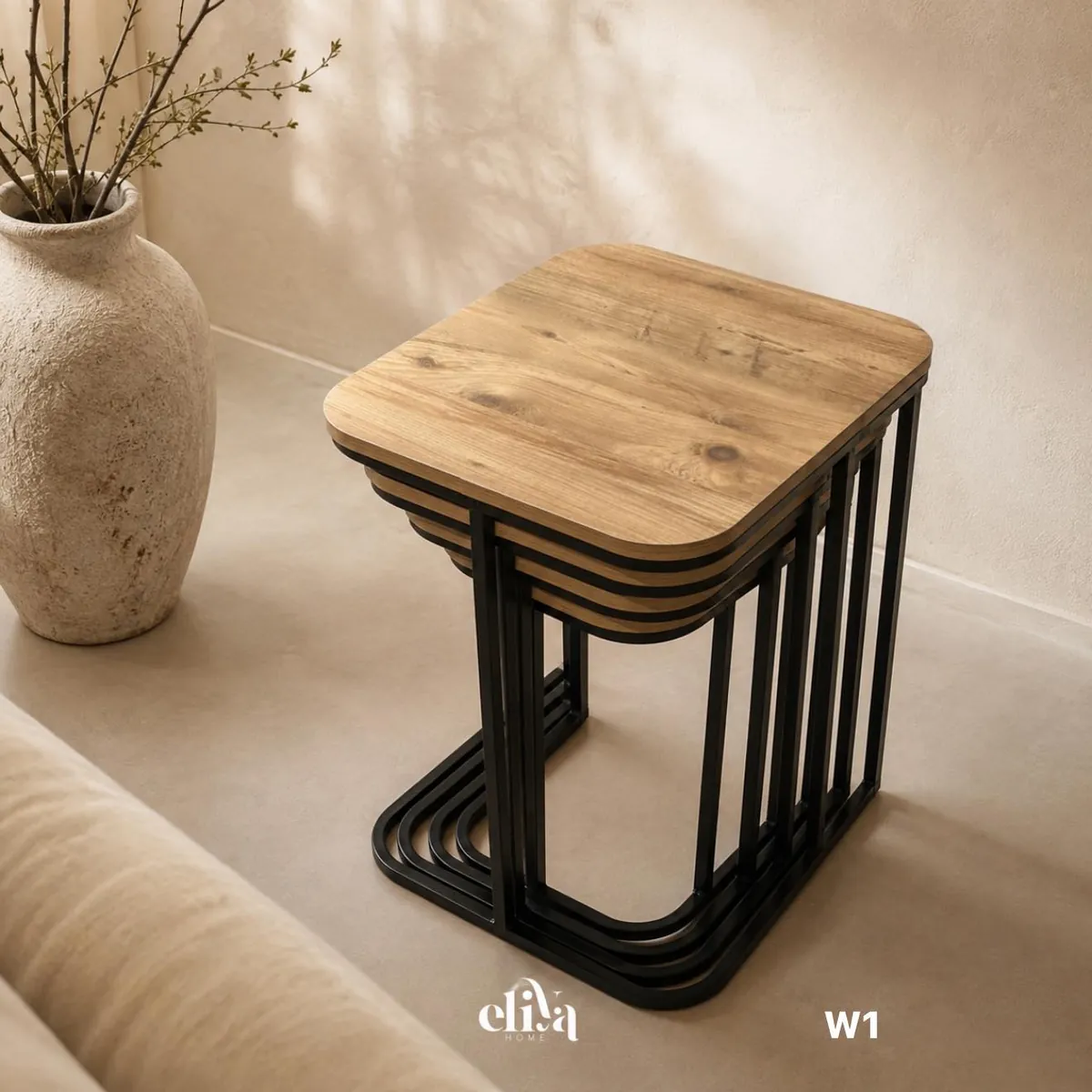 Turkish Wooden and Iron Table Set (4 Pieces)