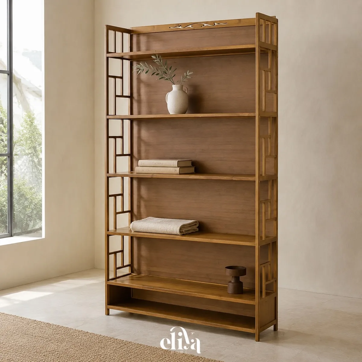 Elegant 6-Shelf Bamboo Wood Library