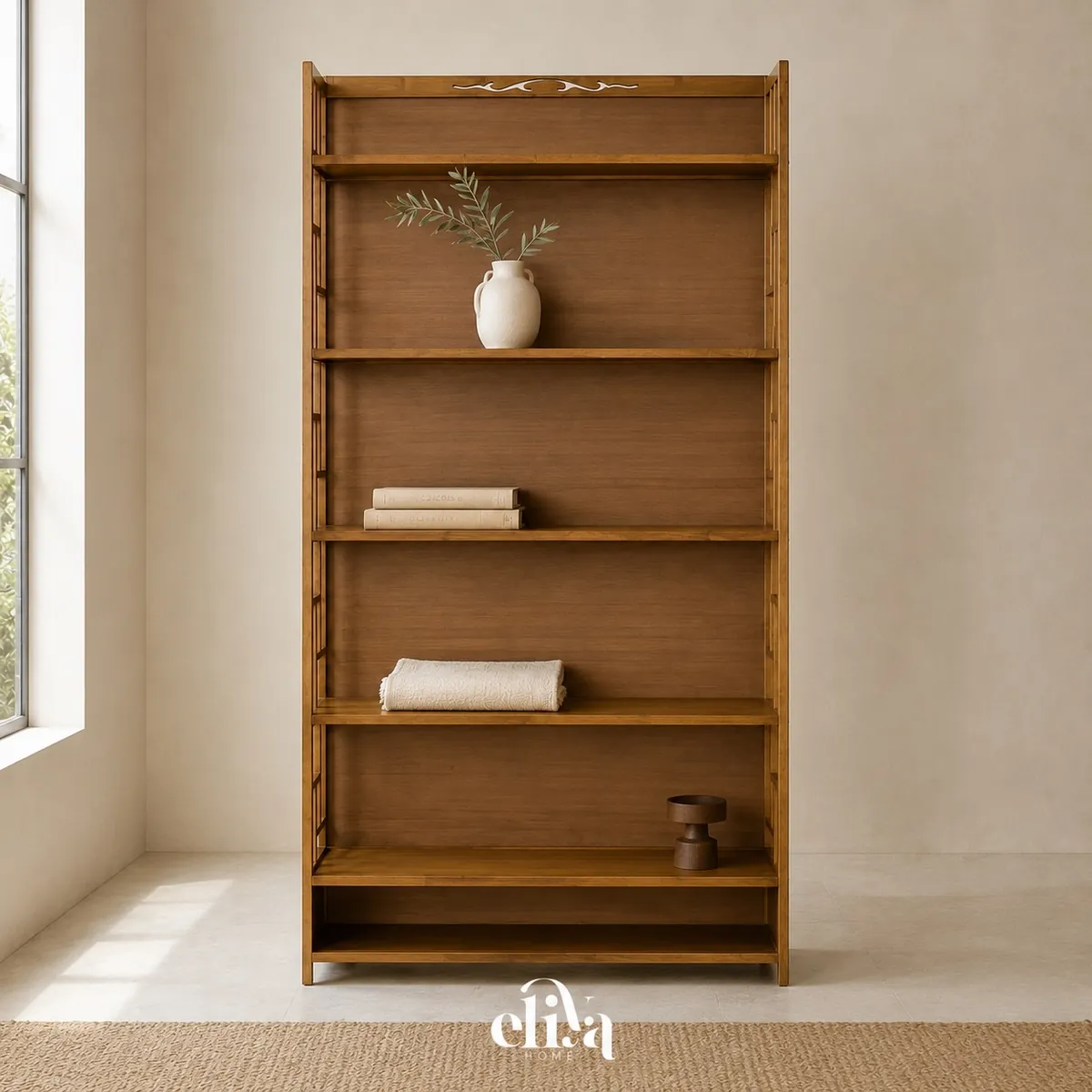 Elegant 6-Shelf Bamboo Wood Library