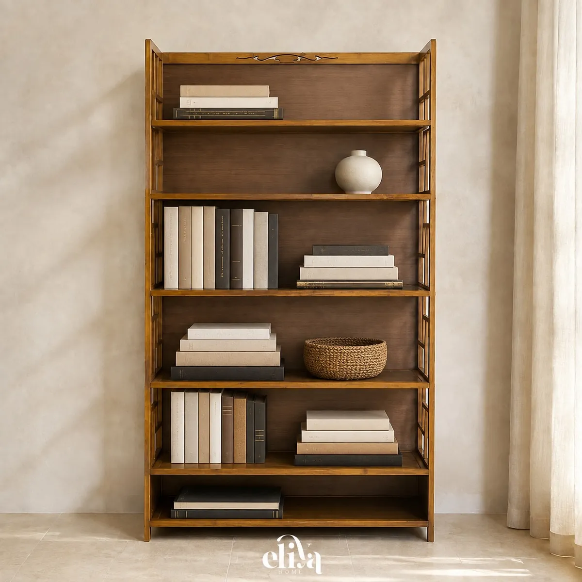 Elegant 6-Shelf Bamboo Wood Library