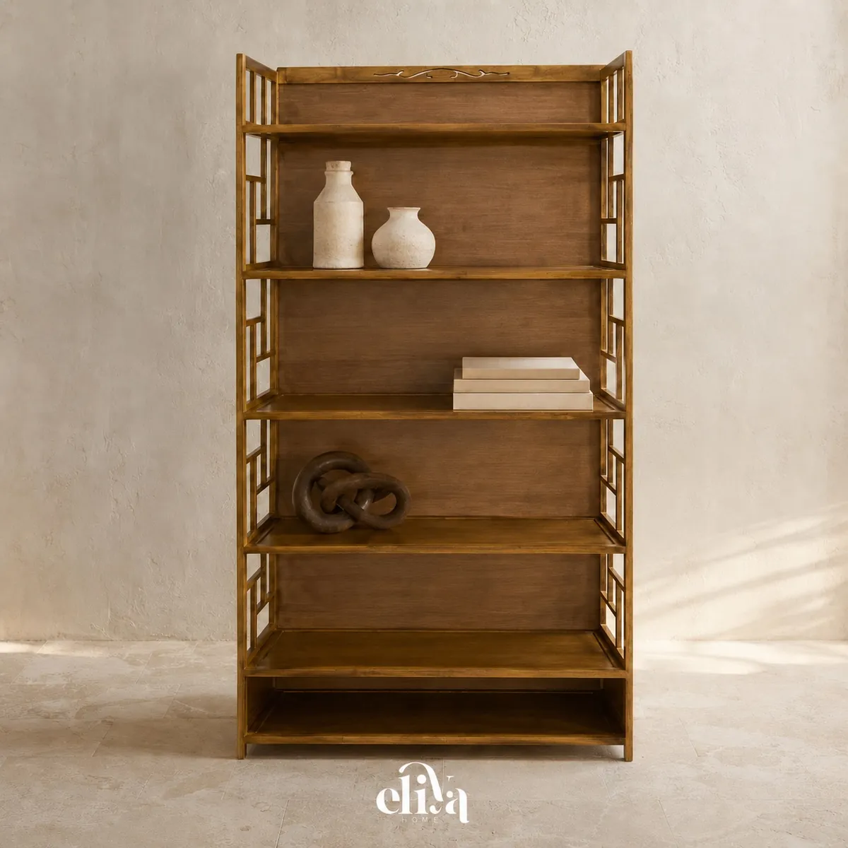 Elegant 6-Shelf Bamboo Wood Library