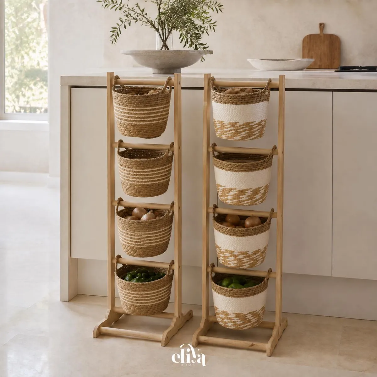 Wooden Vegetable Basket Stand