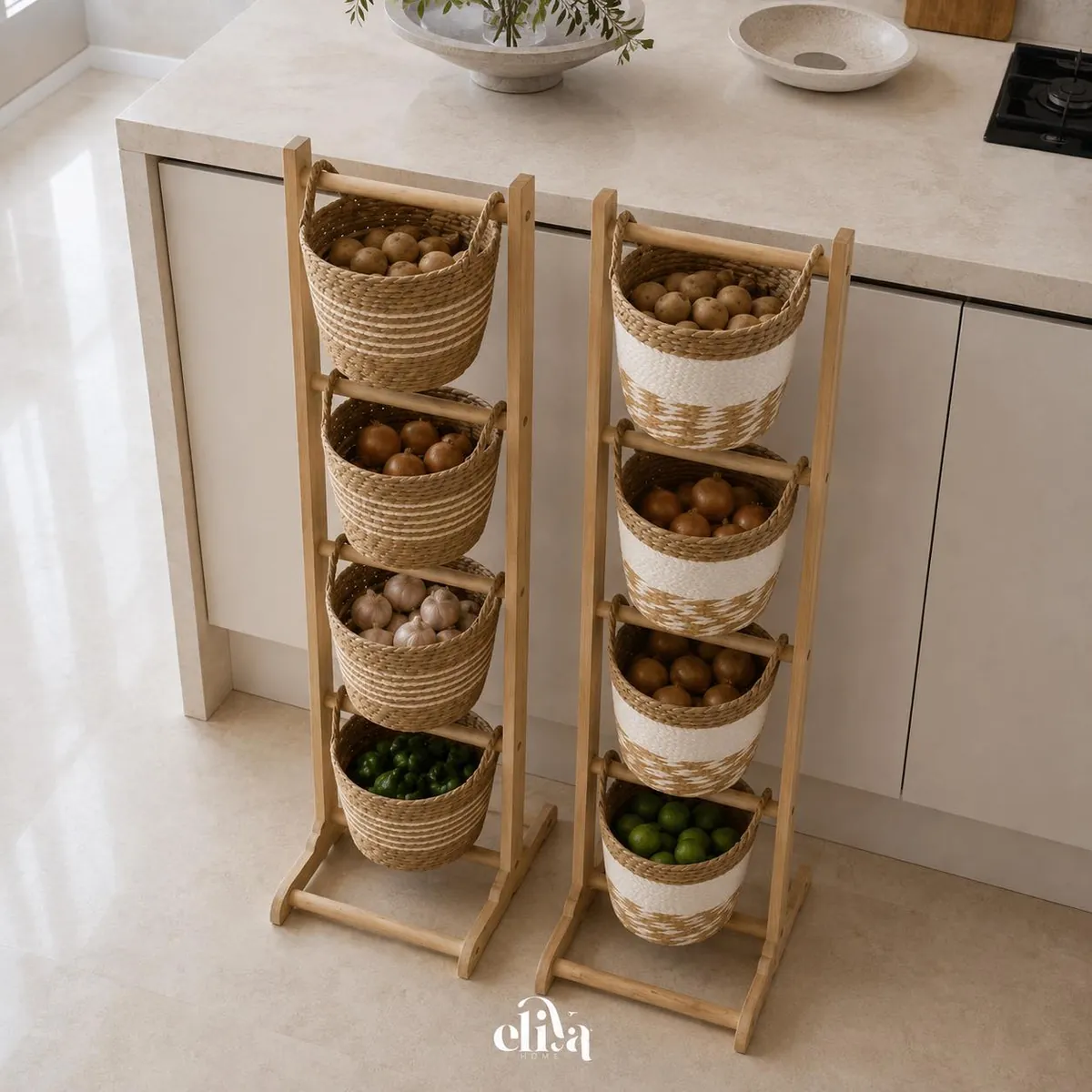 Wooden Vegetable Basket Stand