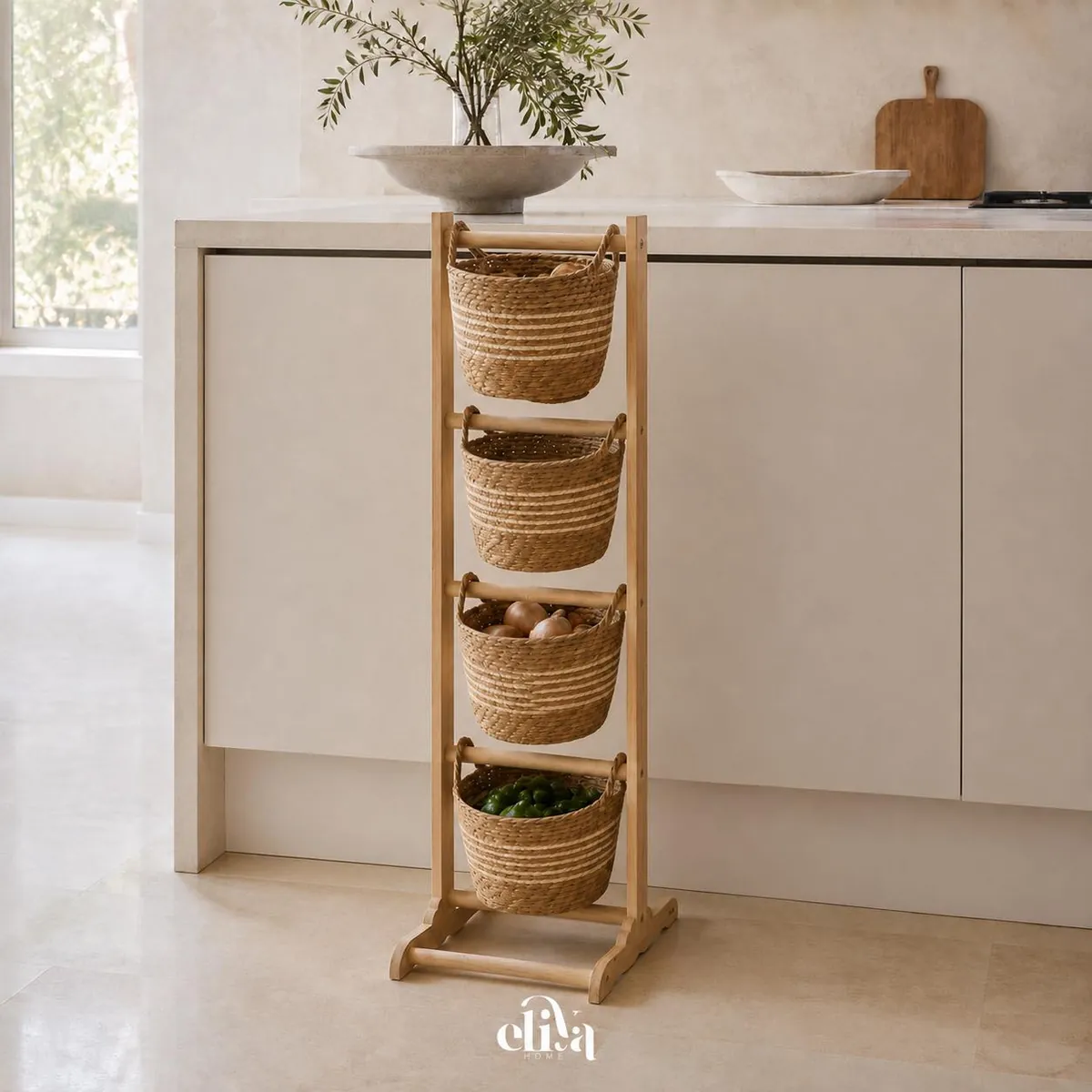 Wooden Vegetable Basket Stand