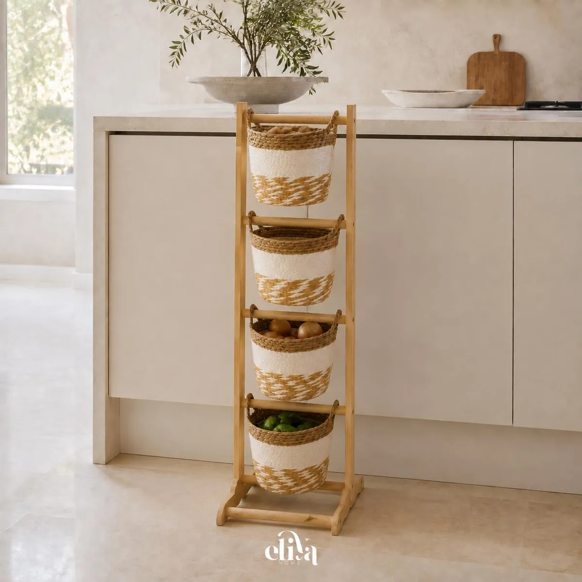 Wooden Vegetable Basket Stand