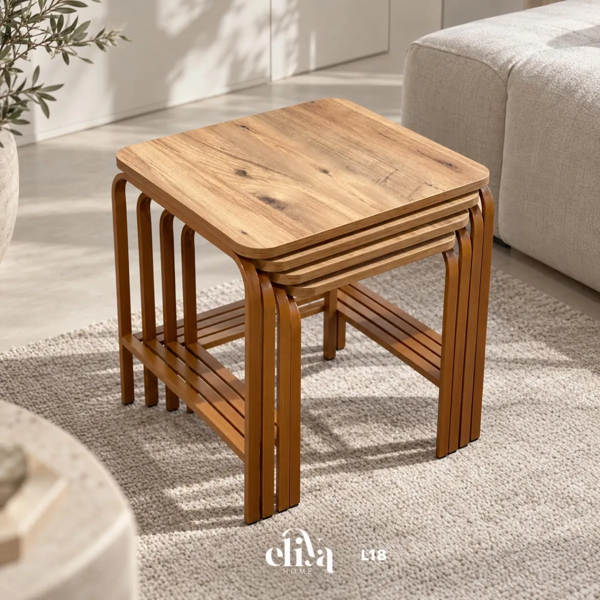 Elegant Wooden Rectangular Nesting Table Set (4 Pieces)