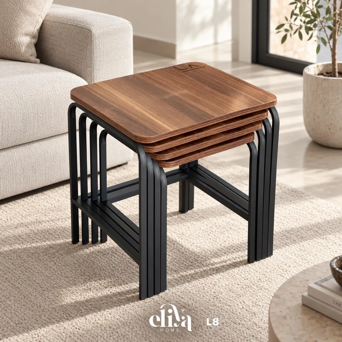 Elegant Wooden Rectangular Nesting Table Set (4 Pieces)