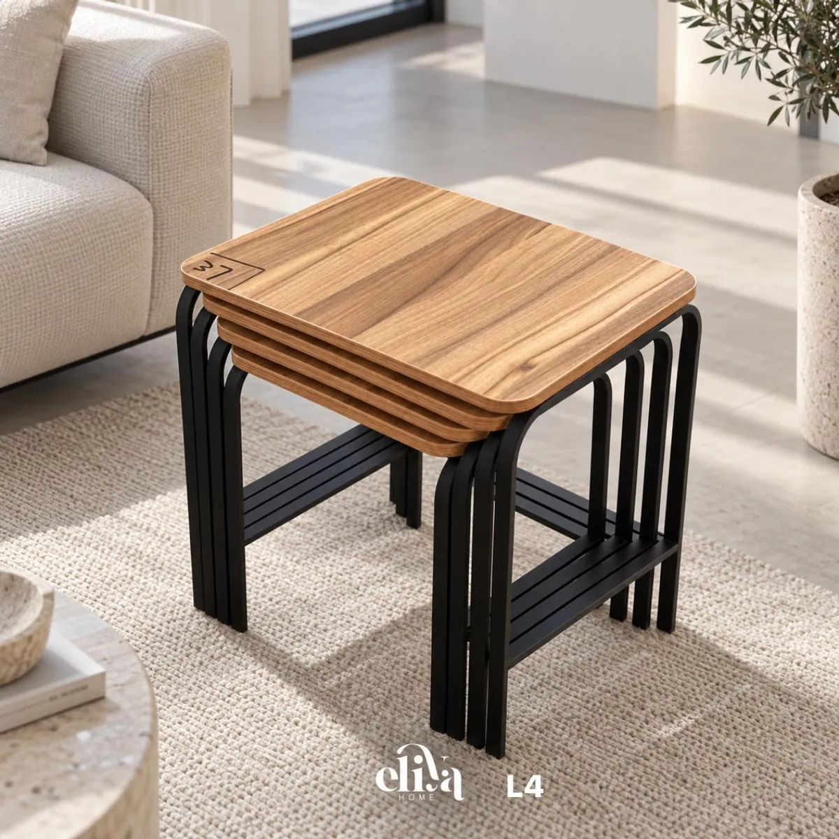 Elegant Wooden Rectangular Nesting Table Set (4 Pieces)