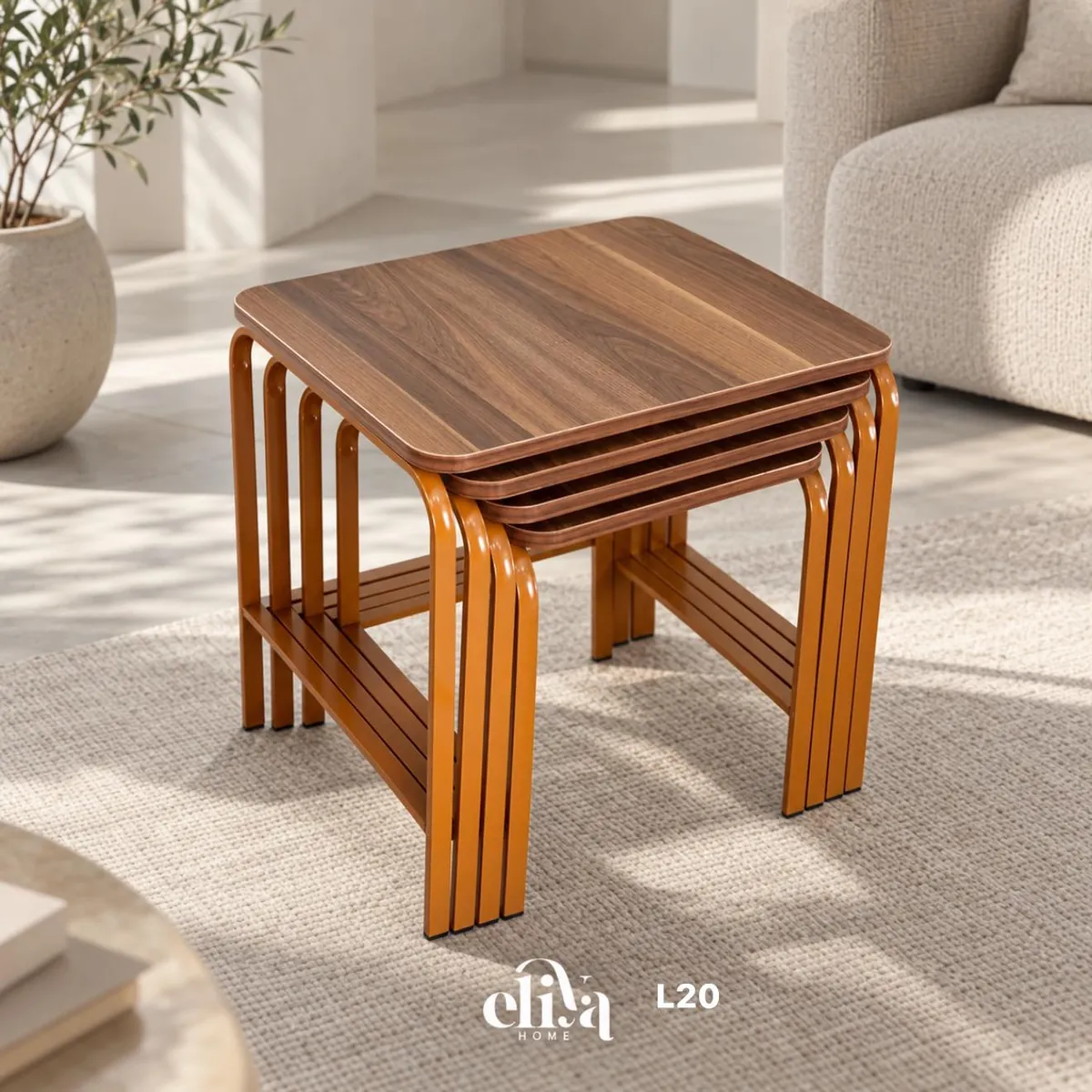 Elegant Wooden Rectangular Nesting Table Set (4 Pieces)