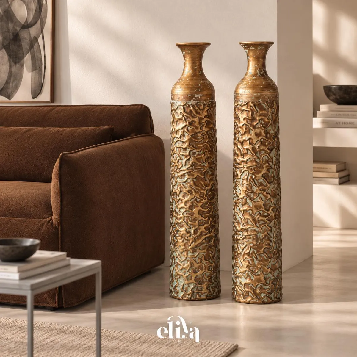 Copper and Chrome Vase Set