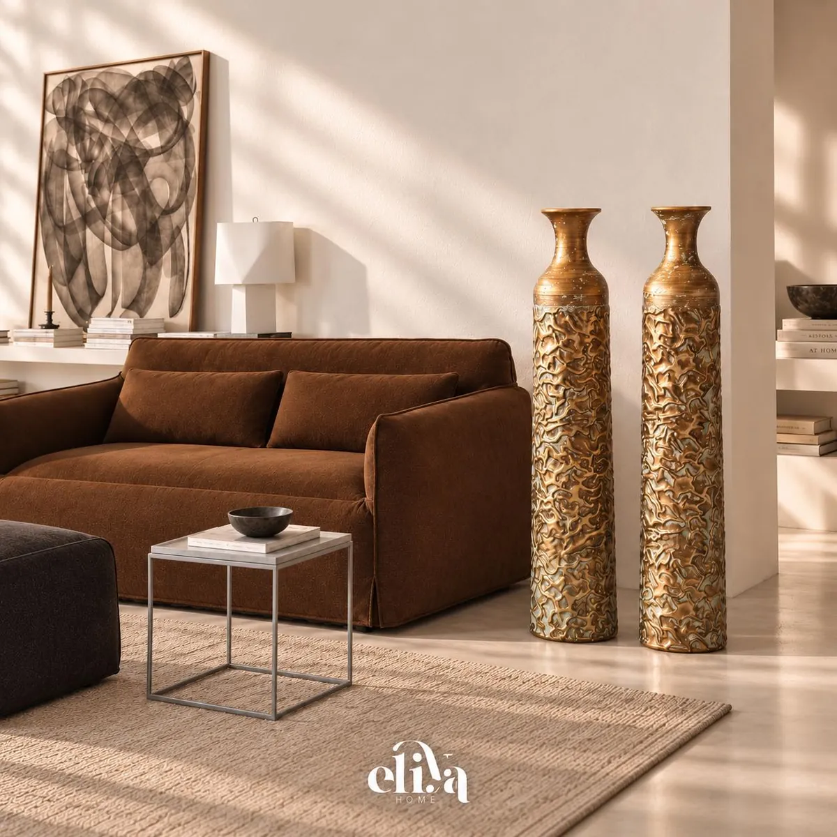 Copper and Chrome Vase Set