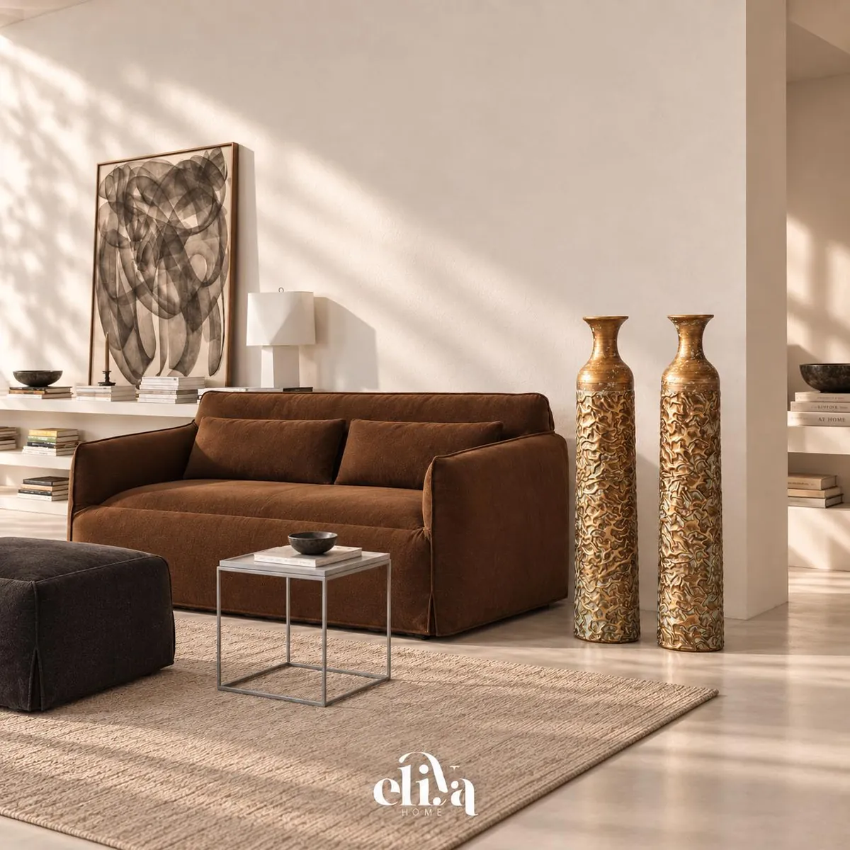 Copper and Chrome Vase Set