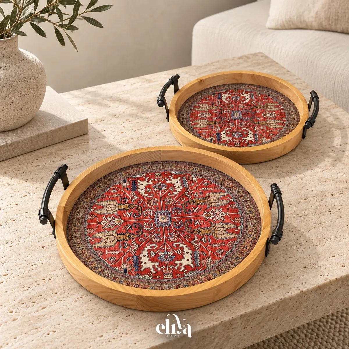 Two-Piece Wooden Tray Set
