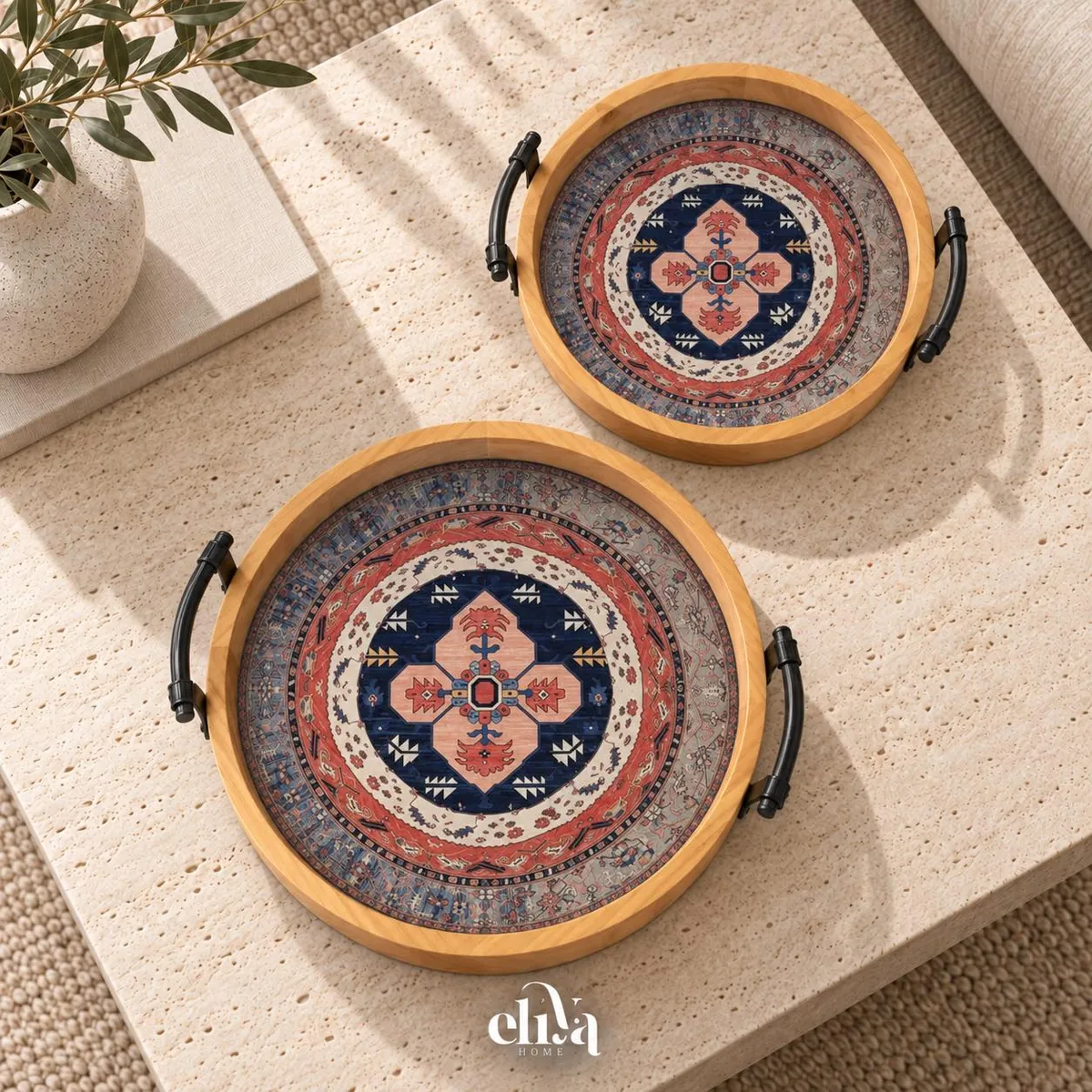 Two-Piece Wooden Tray Set