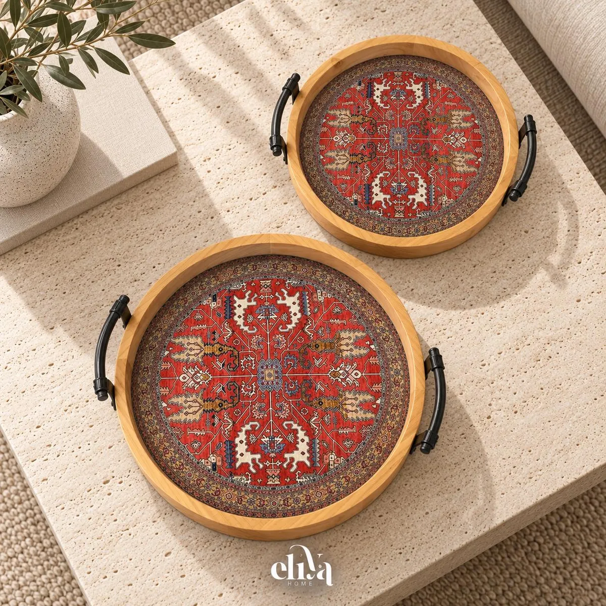 Two-Piece Wooden Tray Set