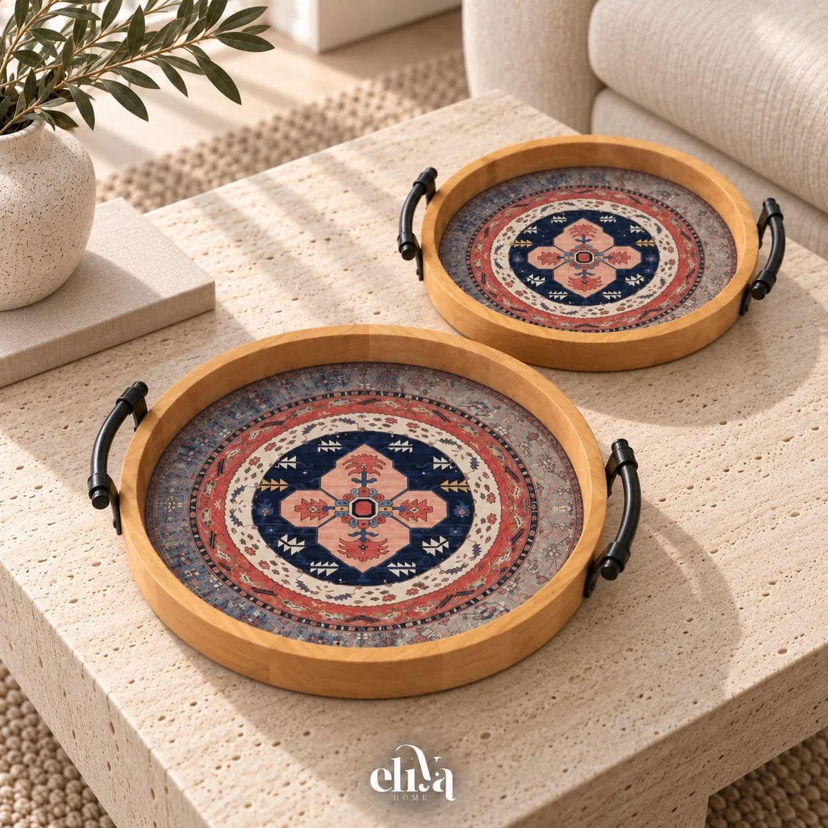 Two-Piece Wooden Tray Set