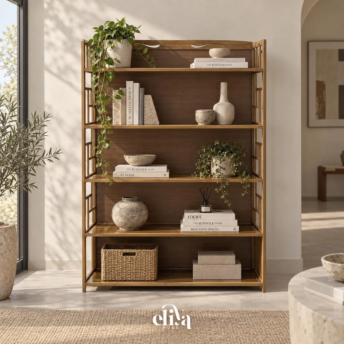 Elegant Bamboo Wood Library (5 Shelves)