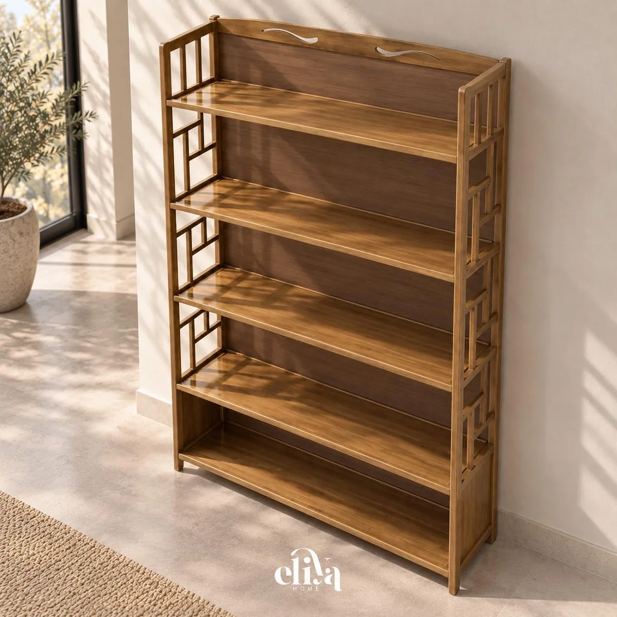 Elegant Bamboo Wood Library (5 Shelves)