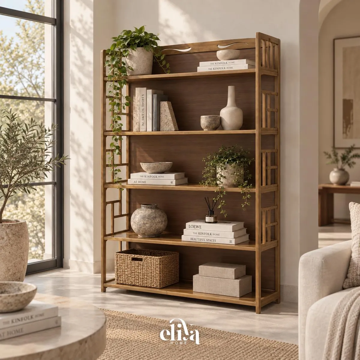 Elegant Bamboo Wood Library (5 Shelves)