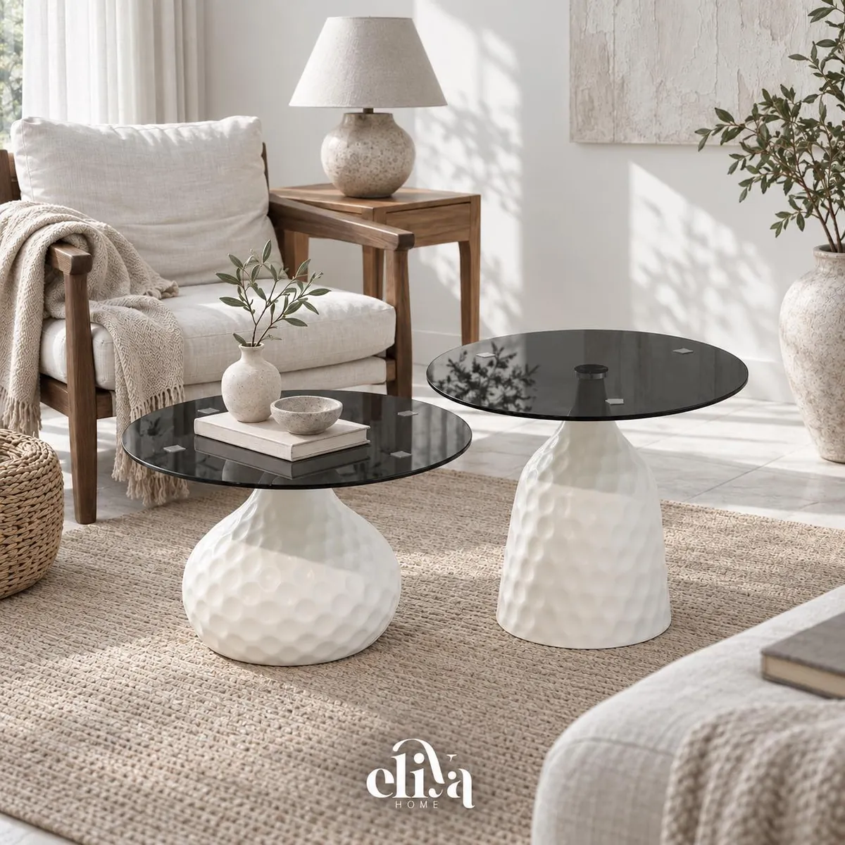 Iron and Glass Nested Table Set
