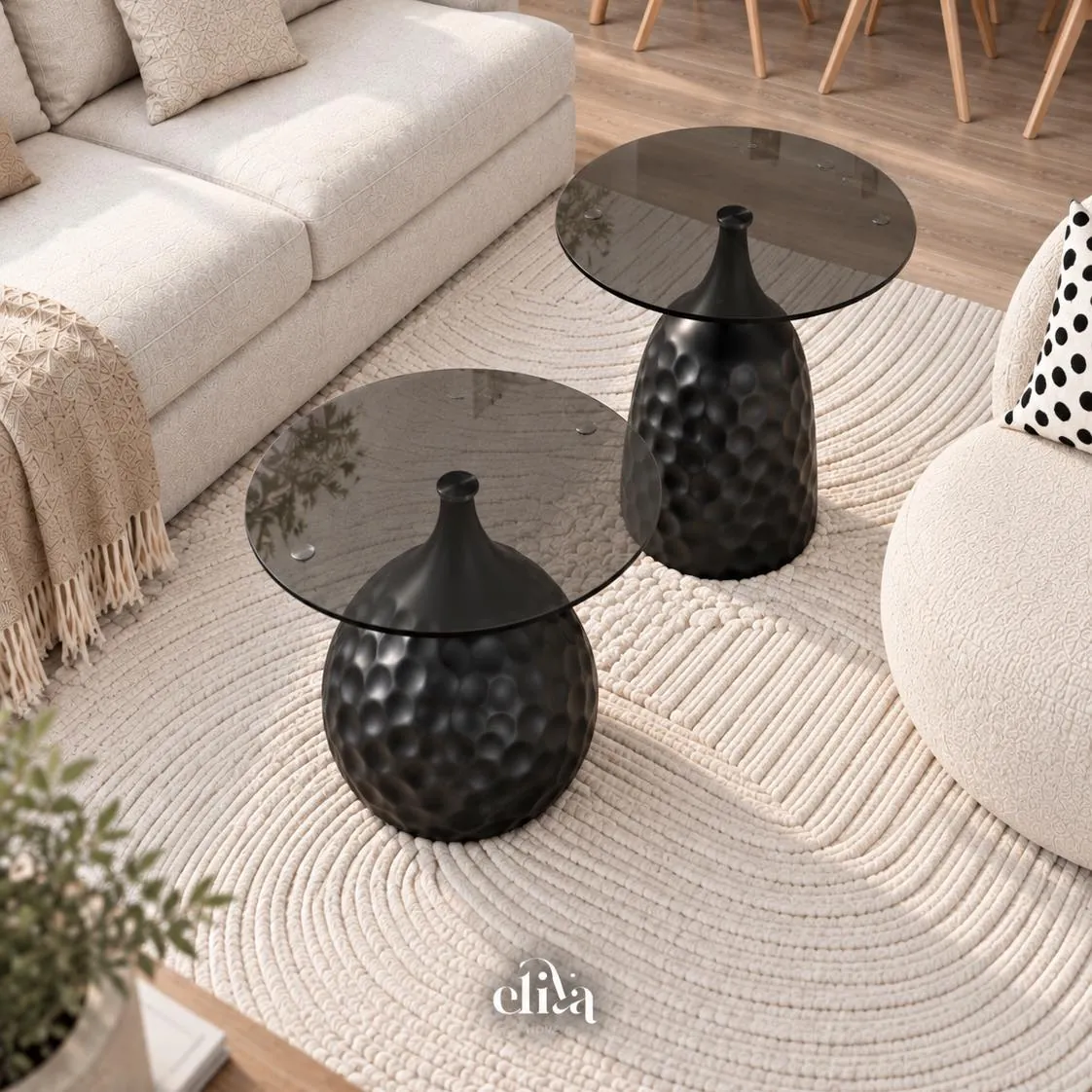 Iron and Glass Nested Table Set