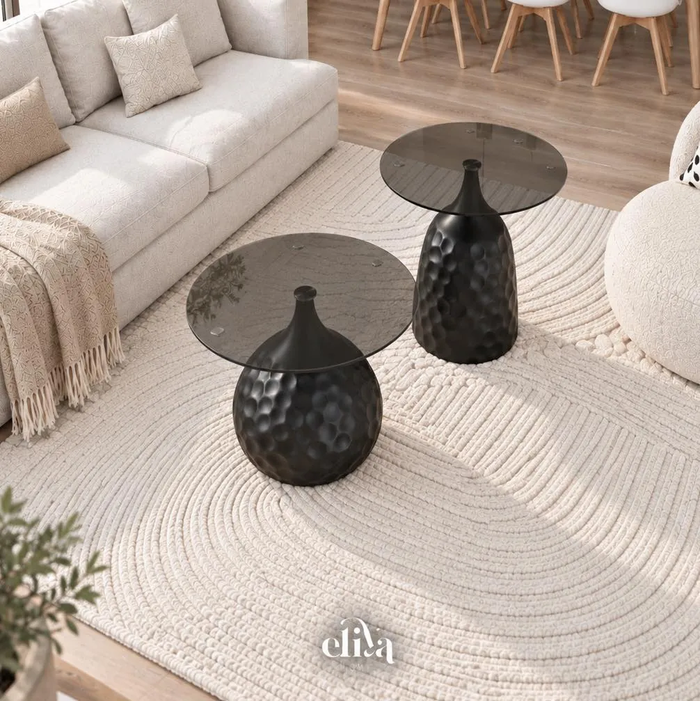 Iron and Glass Nested Table Set