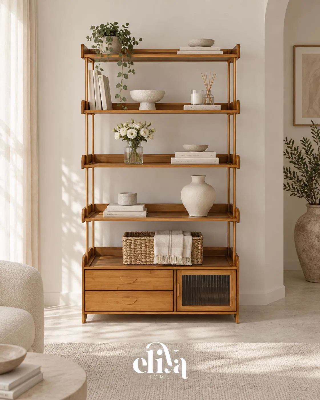 Elegant Bamboo Wood Bookshelf