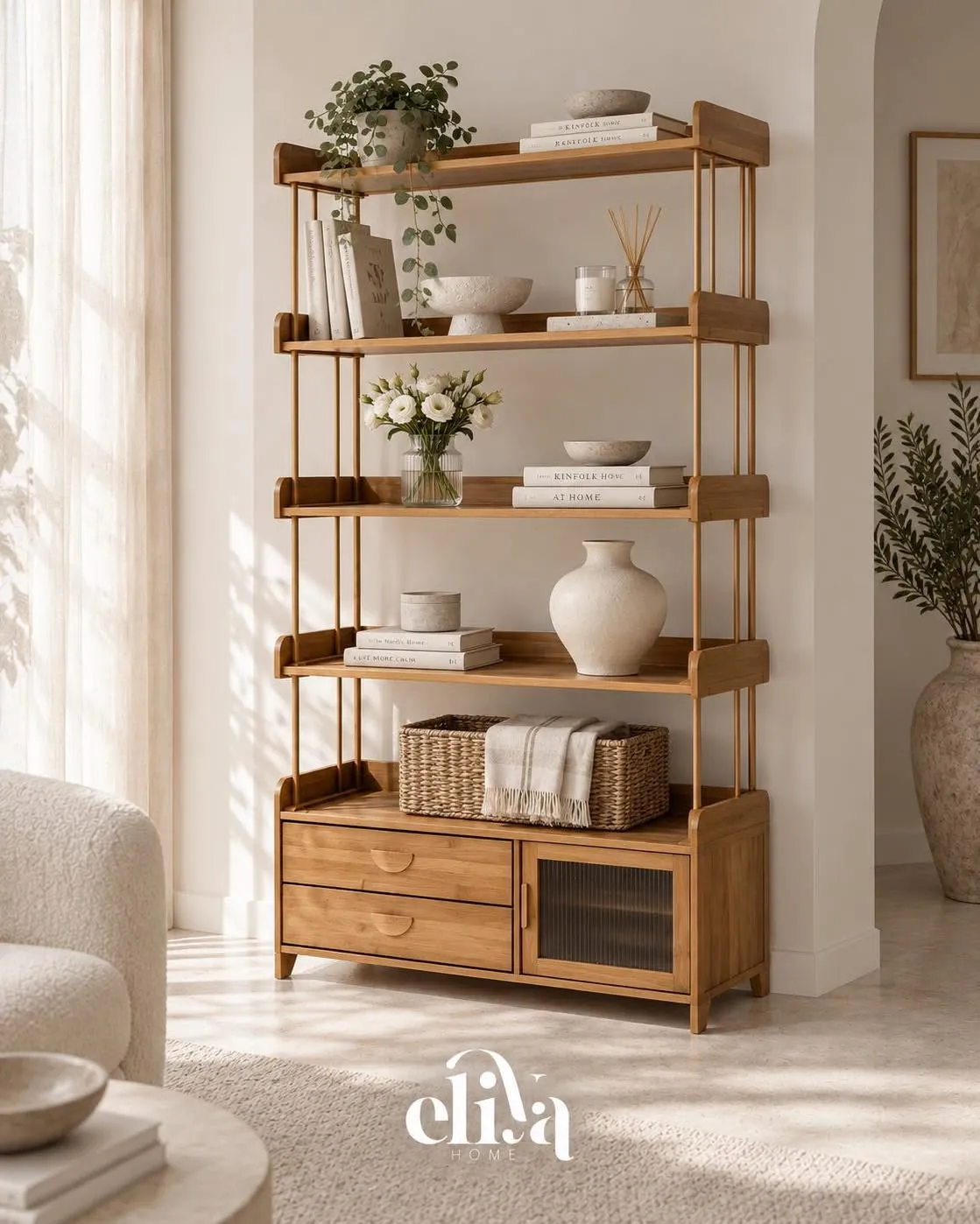 Elegant Bamboo Wood Bookshelf