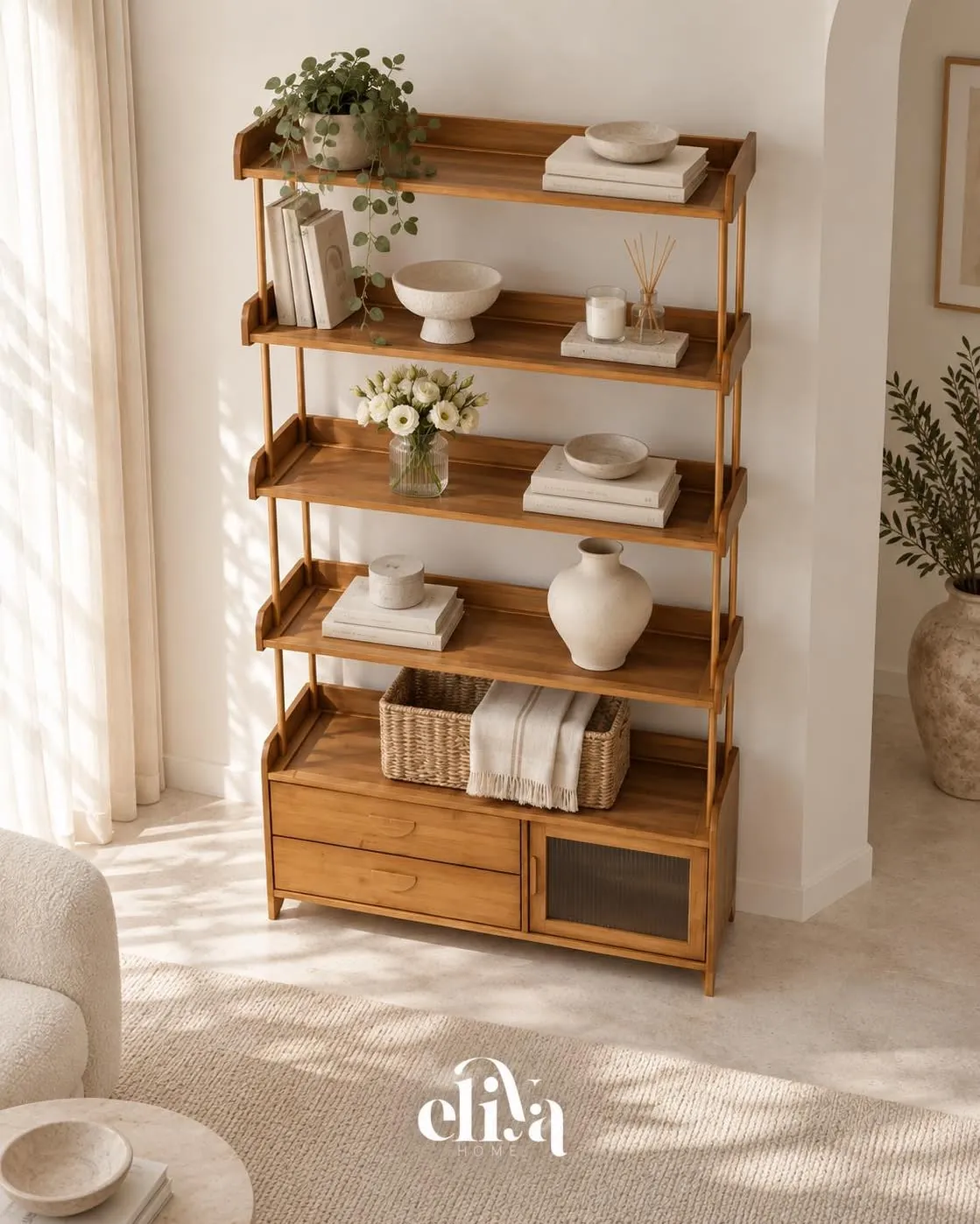 Elegant Bamboo Wood Bookshelf