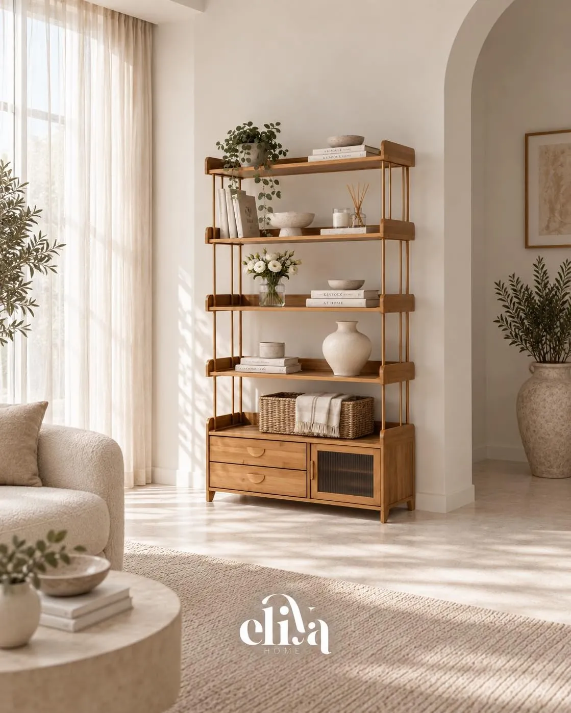 Elegant Bamboo Wood Bookshelf