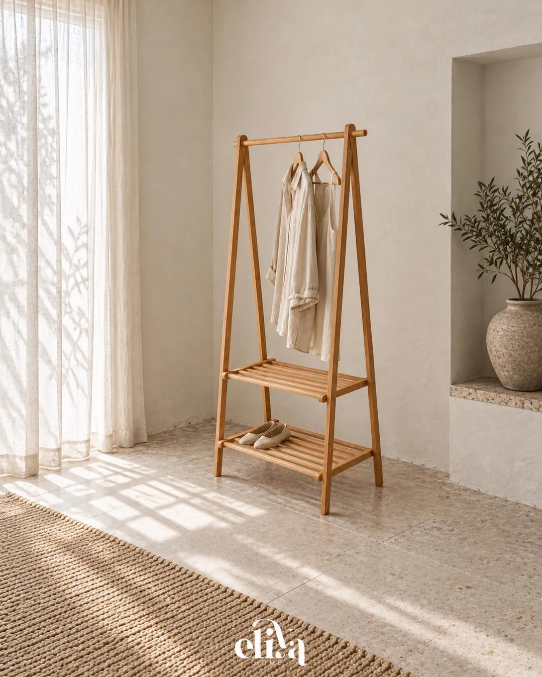 Bamboo Wood Clothing Stand and Shelves