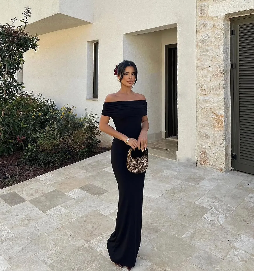 Black Off-Shoulder Long Dress