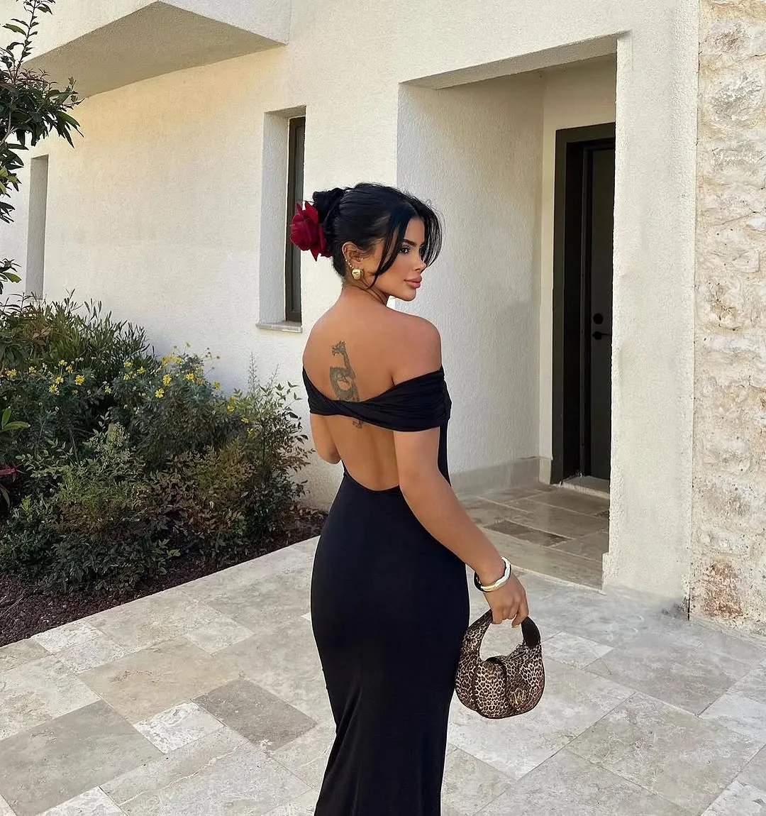 Black Off-Shoulder Long Dress