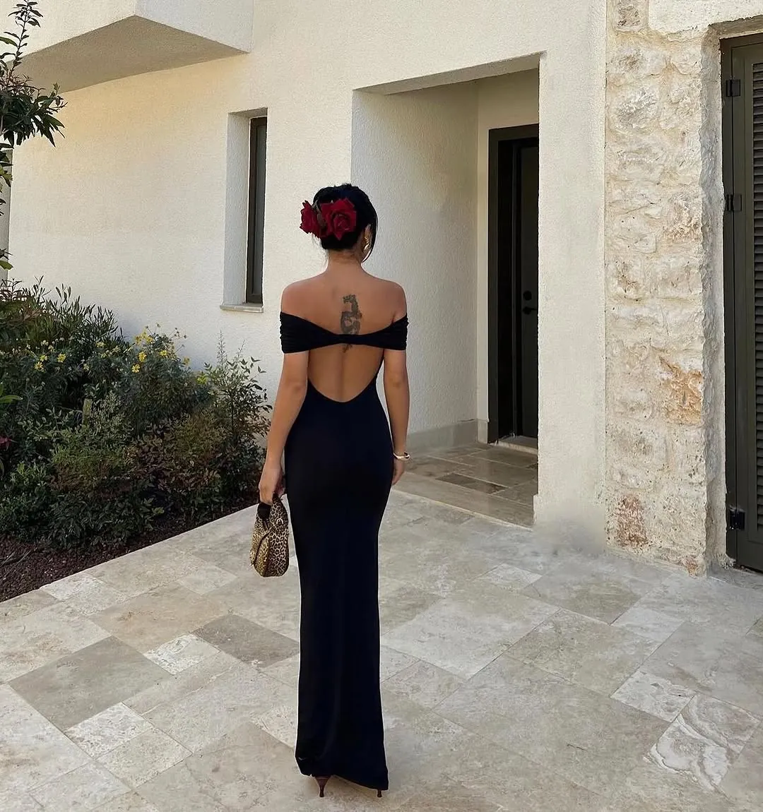 Black Off-Shoulder Long Dress