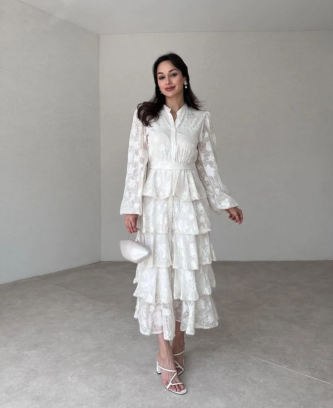 White Off-Shoulder Floral Midi Dress