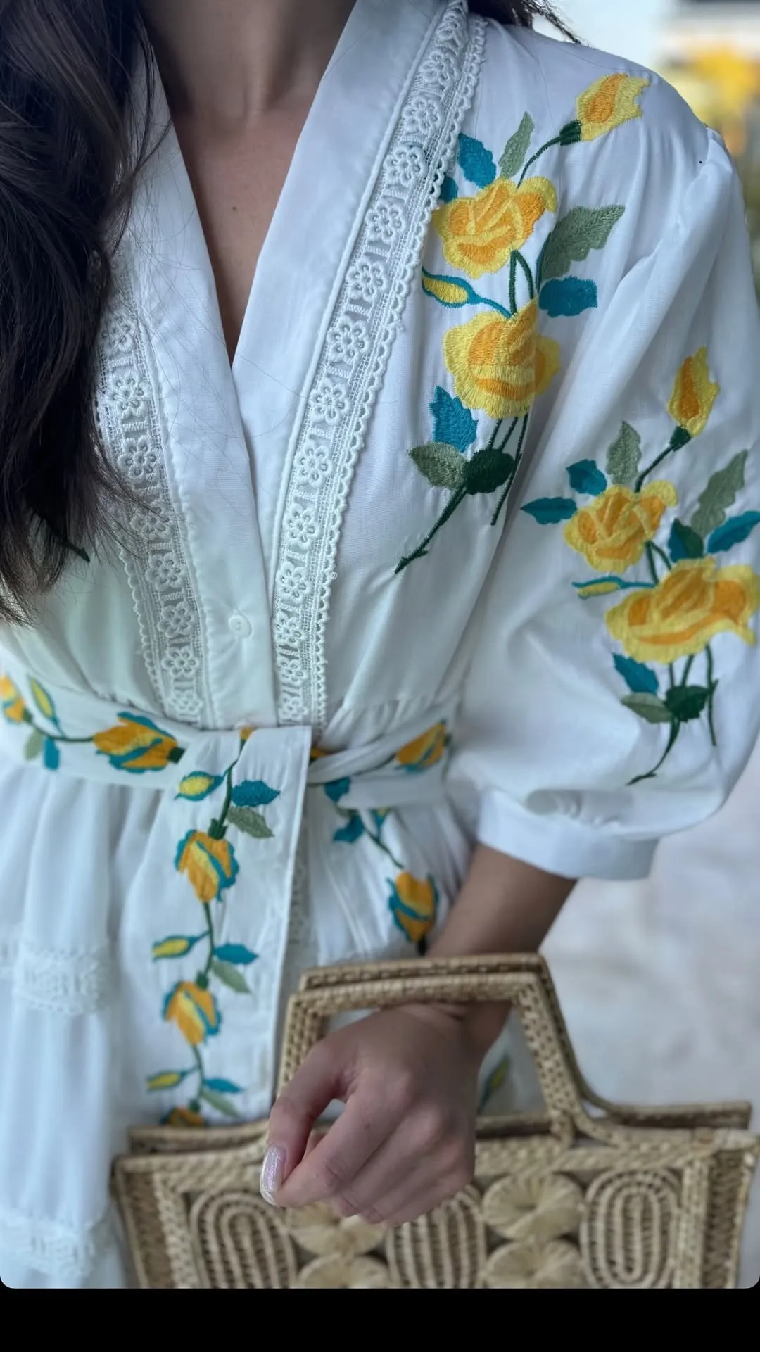 White Floral Embroidered Dress with Lace Trim