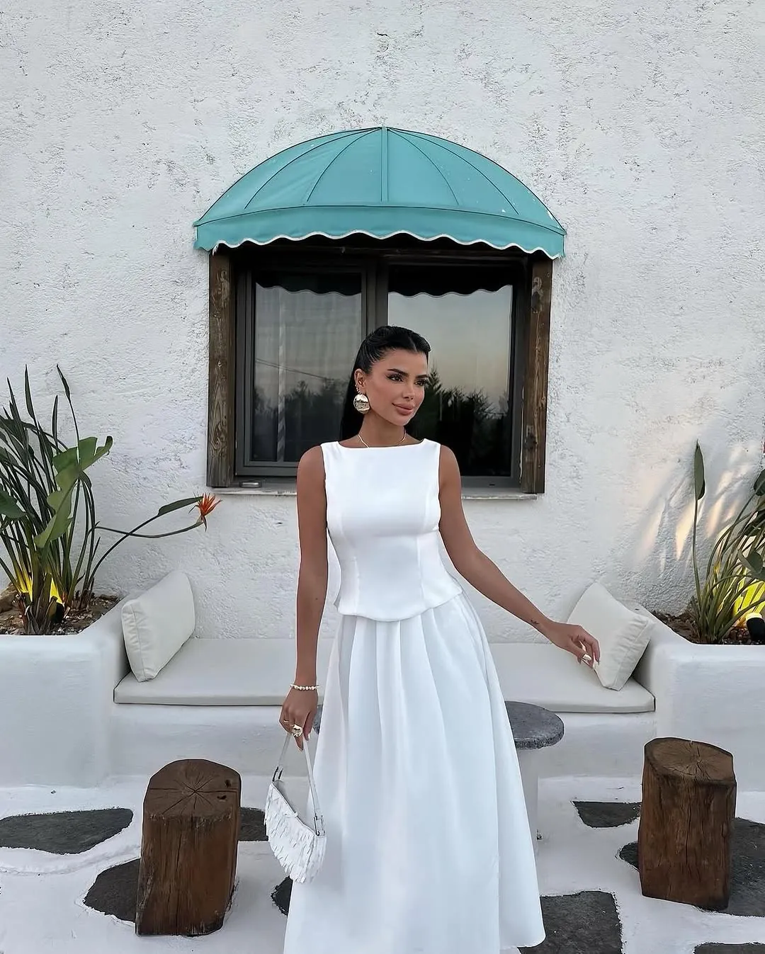 White Sleeveless Midi Dress